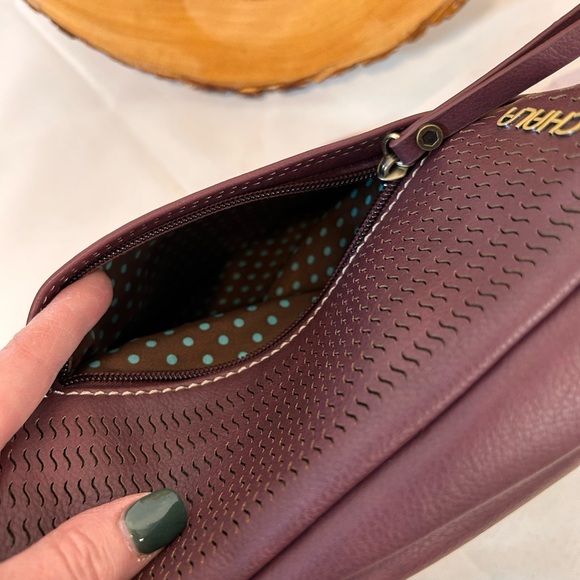 New CHALA Laser Cut Crossbody Bag Adjustable Strap Plum Purple faux‎ leather - Picture 9 of 13